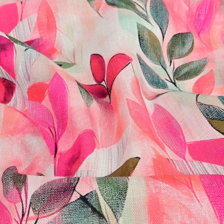 Webware Viskose Leinen - Blätter - fuchsia