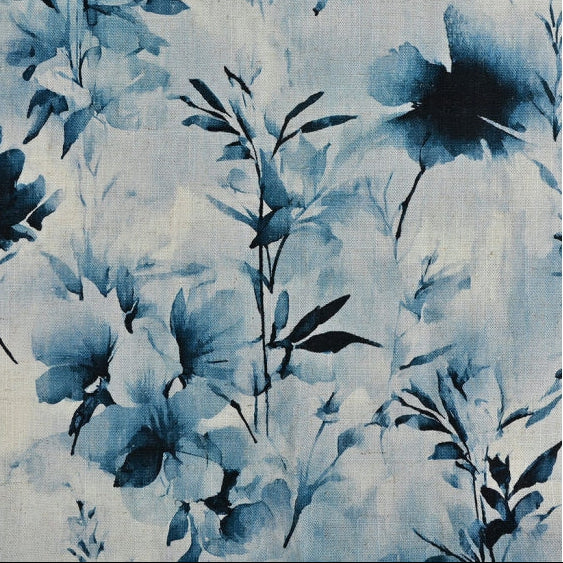 Webware Viskose Leinen - Abstrakte Blumen - blau