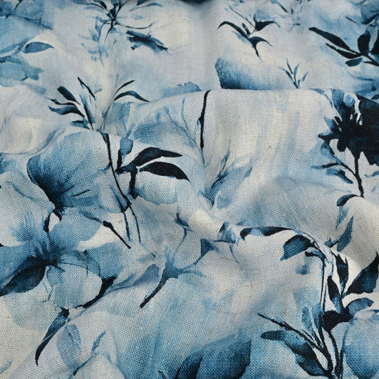 Webware Viskose Leinen - Abstrakte Blumen - blau