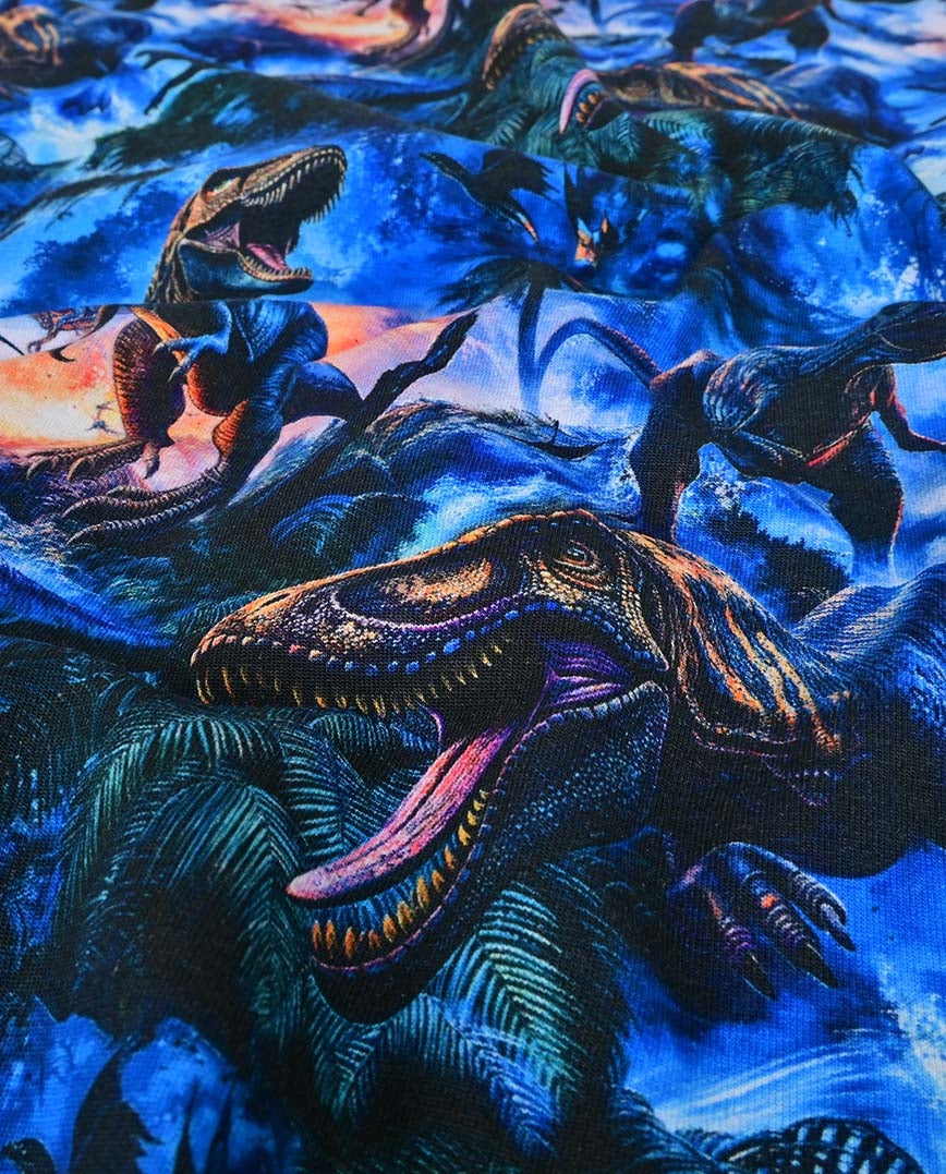 Jersey Baumwolle Digitaldruck - Welt der Dinosaurier - blau