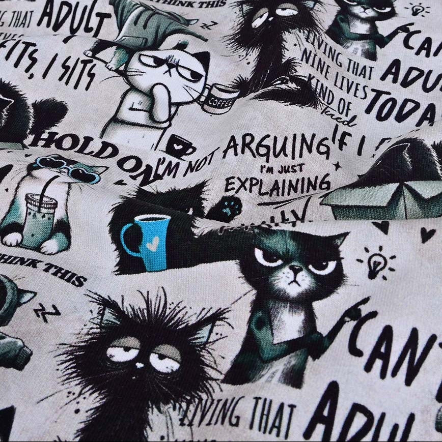 Angerauter Sweat Mürrische Katzen - taupe