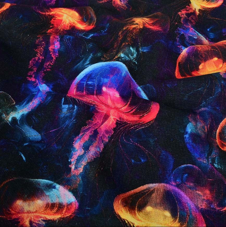 Angerauter Sweat Neon Quallen - schwarz