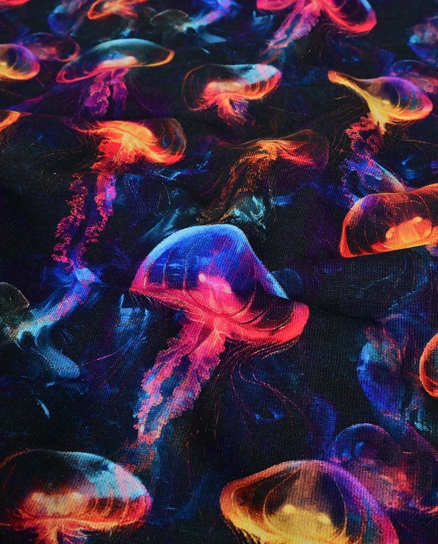 Angerauter Sweat Neon Quallen - schwarz