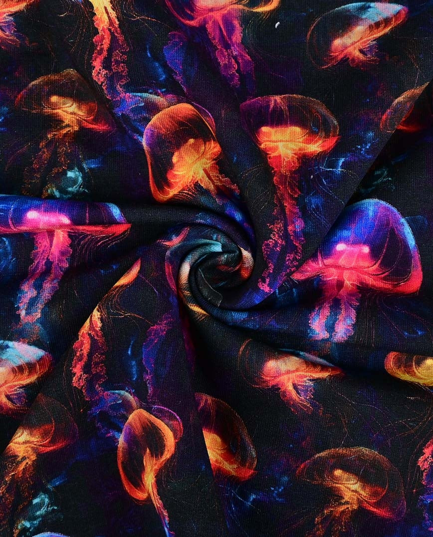 Angerauter Sweat Neon Quallen - schwarz