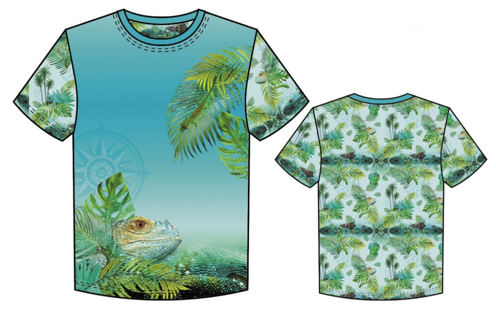 Jersey Digitalprint Stenzo - Blätter und kleine Leguane - mint
