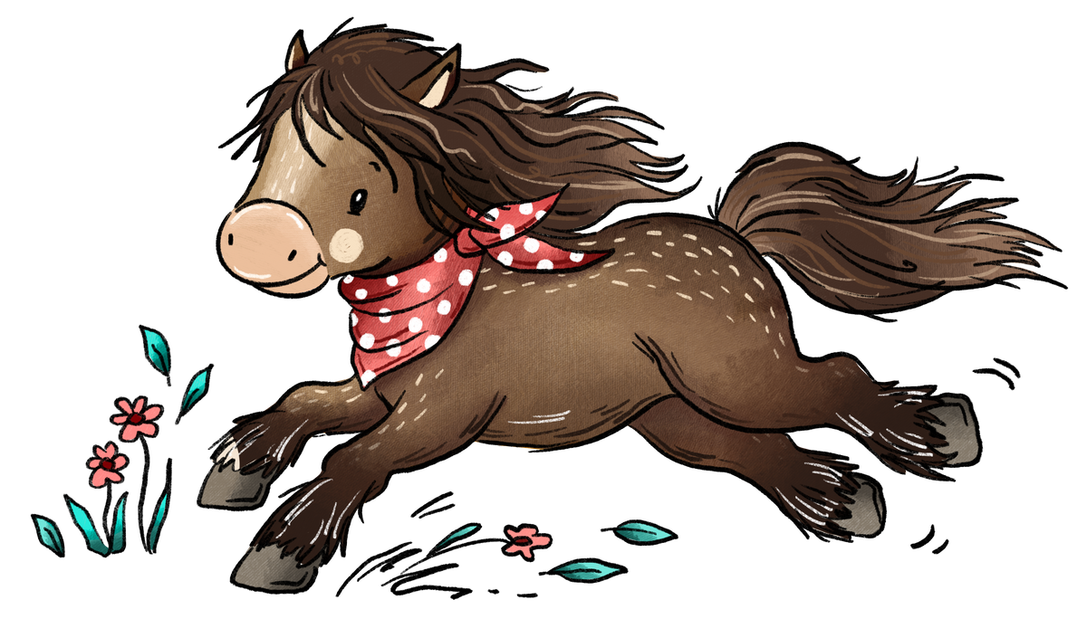 Bügelbild Applikation - Katzengold Desing PferdeHorde - Dunkelbraunes Pony im Galopp