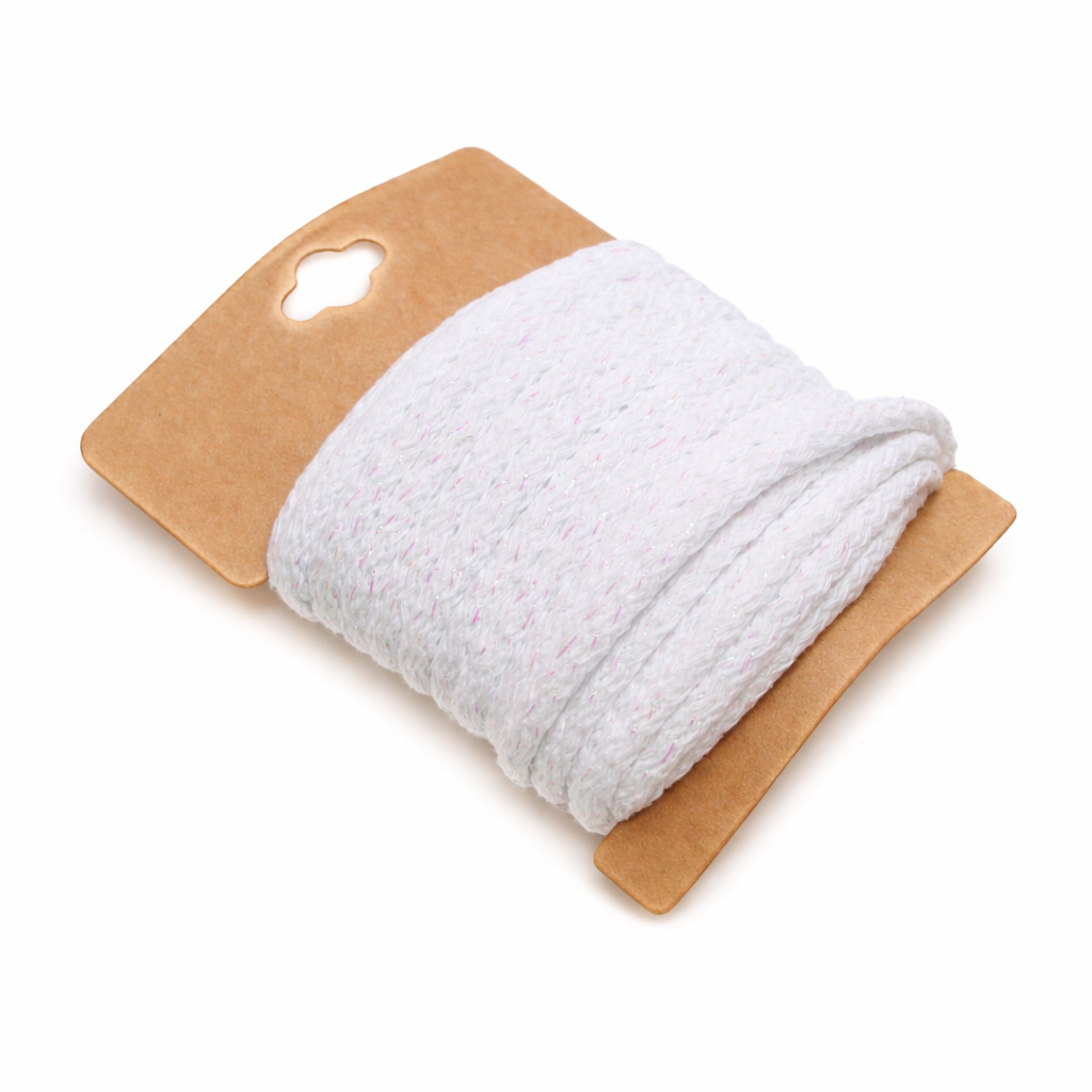 Baumwollkordel mit Glitzereffekt 5 mm - 5m Coupon - weiß