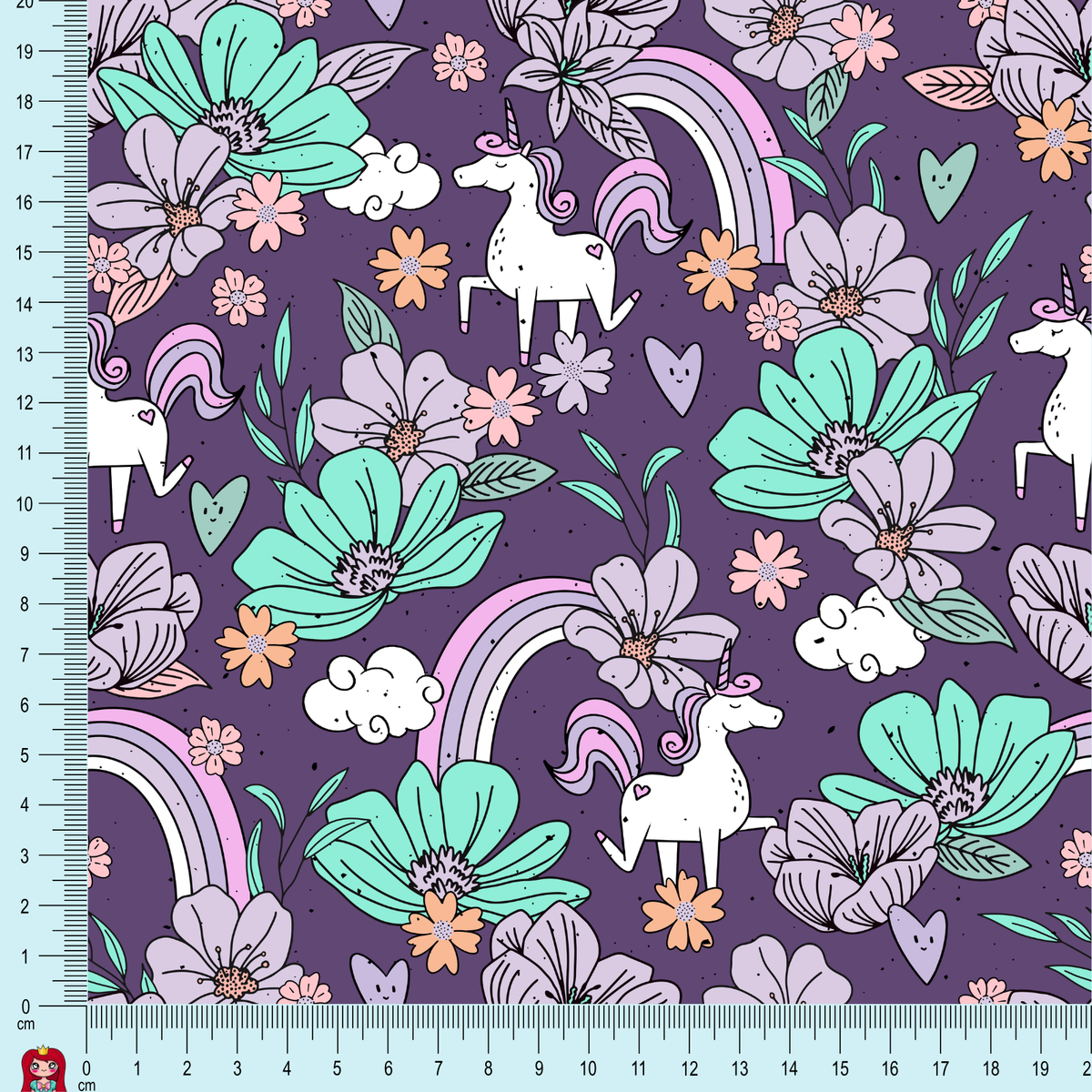 Eigenproduktion Ripp-Jersey FloralUnicorn Katzengold-Design - Einhörner - violett