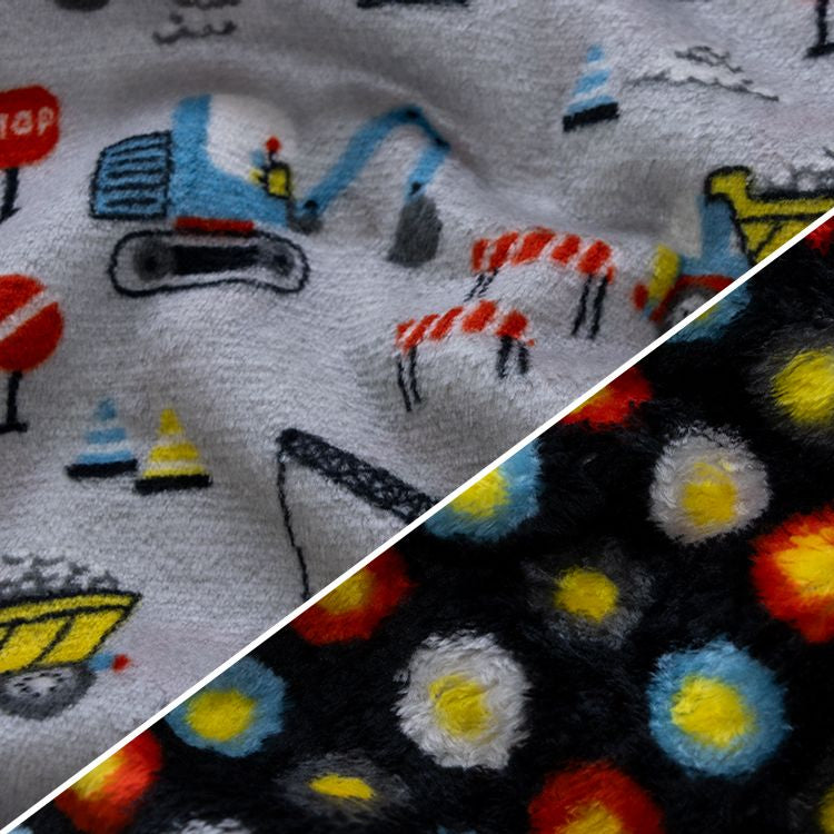 Wellnessfleece Doubleface - Baumaschinen und Farbkleckse - grau-schwarz