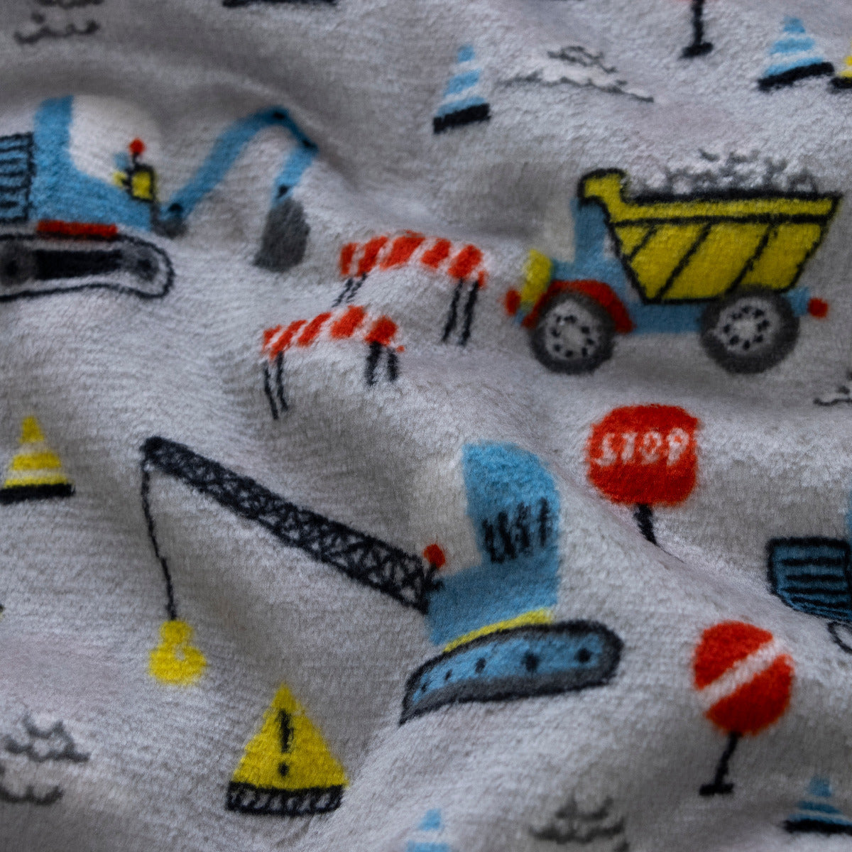 Wellnessfleece Doubleface - Baumaschinen und Farbkleckse - grau-schwarz