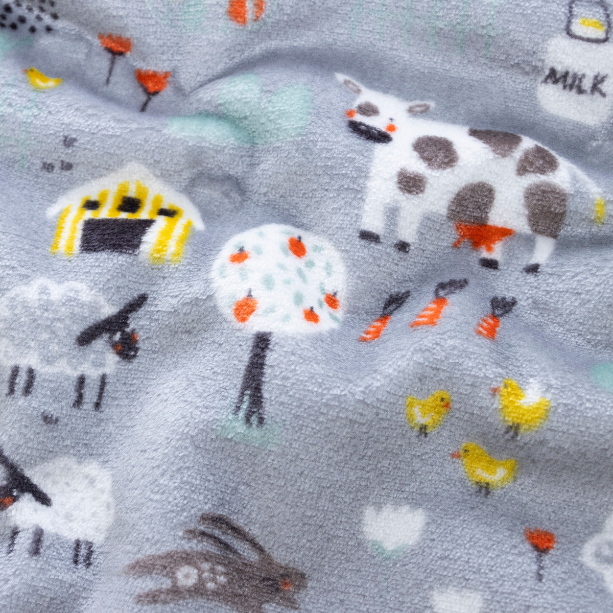 Wellnessfleece Doubleface - Bauernhof und Punkte - grau