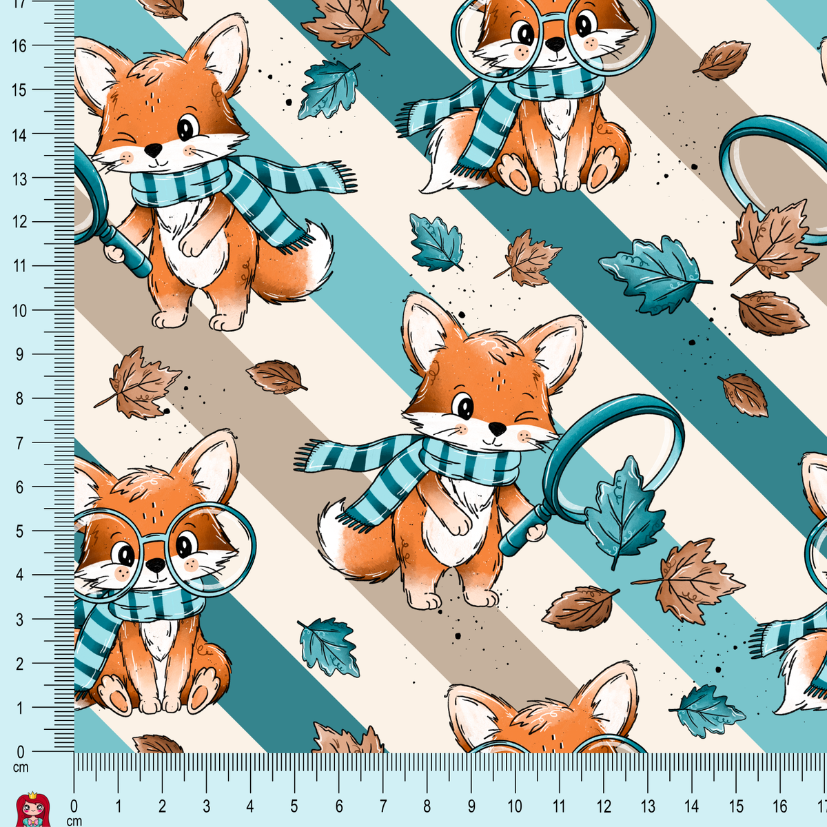 Eigenproduktion Ripp-Jersey FuchsSuche Katzengold-Design - Petrol Streifen