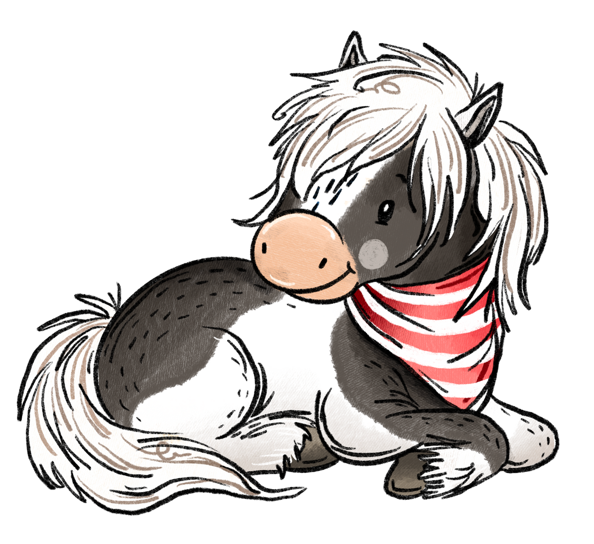 Bügelbild Applikation - Katzengold Design PferdeHorde - Schecken-Pony liegend