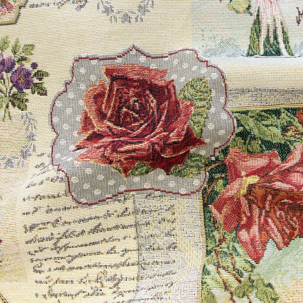 Jacquard Gobelin Dekostoff - verschiedene Blumen - beige