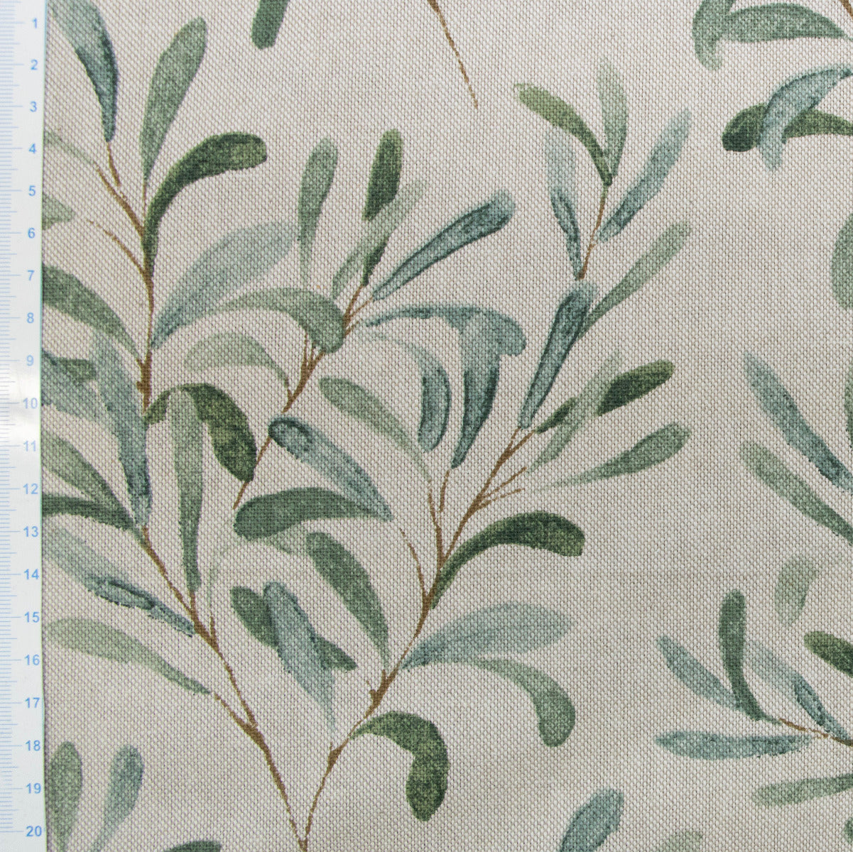 Dekostoff Half-Panama Leinenoptik -  Mistelzweige - Ecru