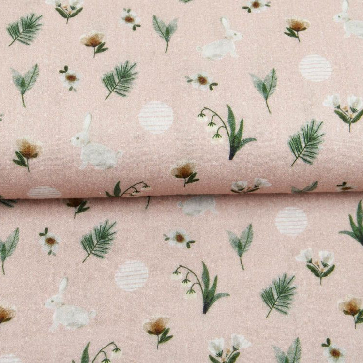 Musselin Double Gauze Digitaldruck by Poppy - Hasen und Maiglöckchen - altrosa