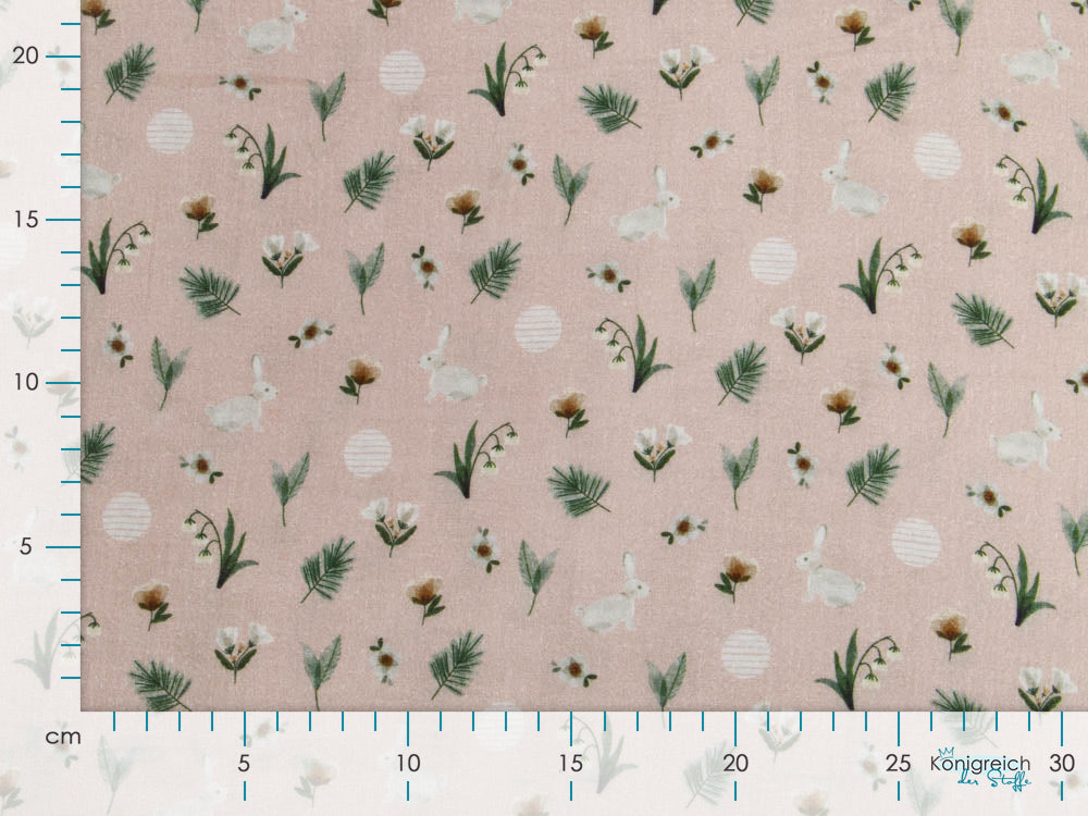 Musselin Double Gauze Digitaldruck by Poppy - Hasen und Maiglöckchen - altrosa