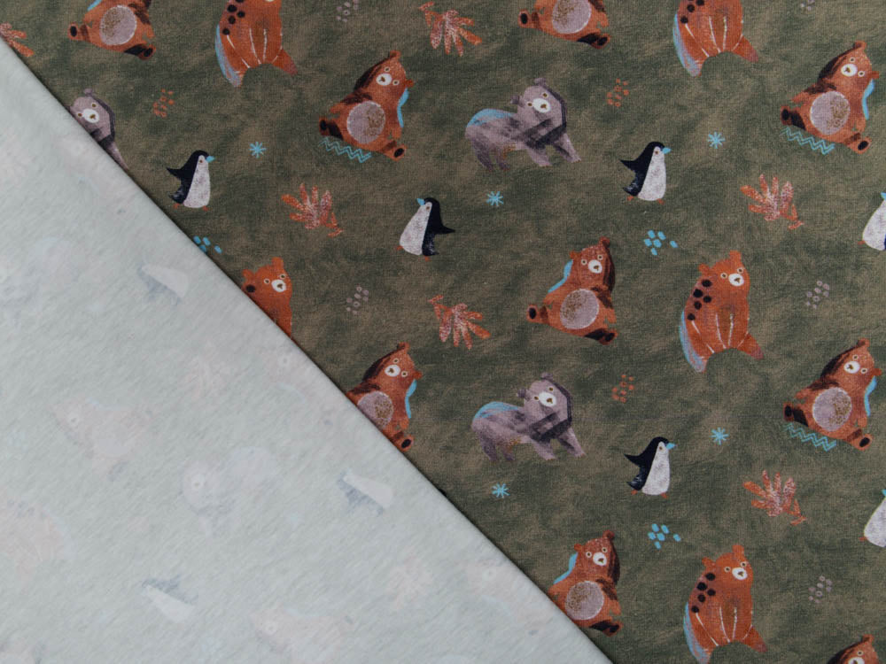 Jersey Digitaldruck by Poppy - Bären und Vögel - olive