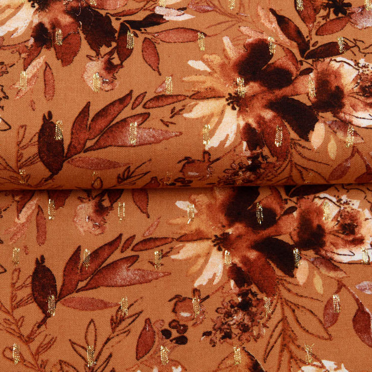 Webware Viskose mit Glitzer Radiance - Blumenmeer - haselnuss