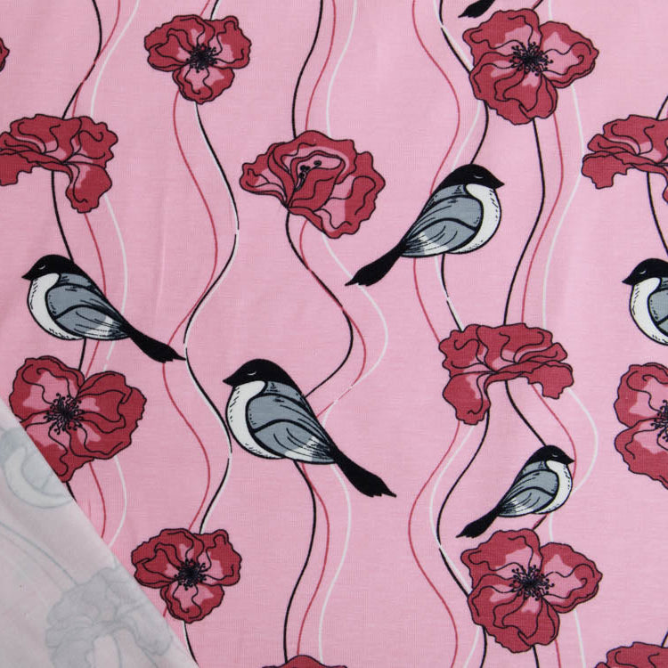 Jersey - Vögel auf Blumen