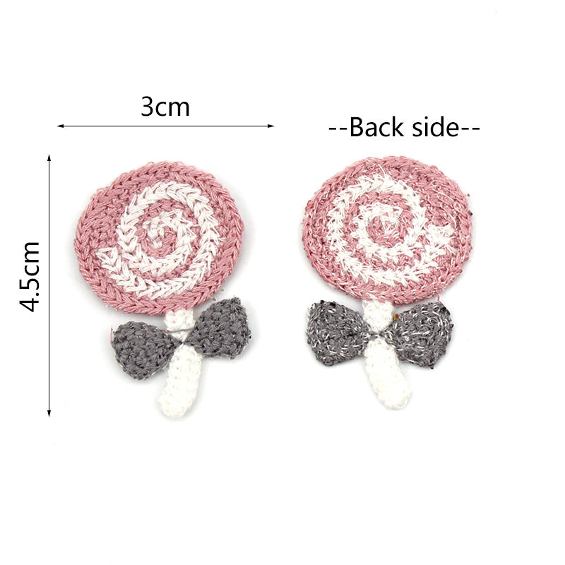 Häkelapplikation/Aufnäher ca. 45 mm x 30 mm - Lollipop Blümchen - grau