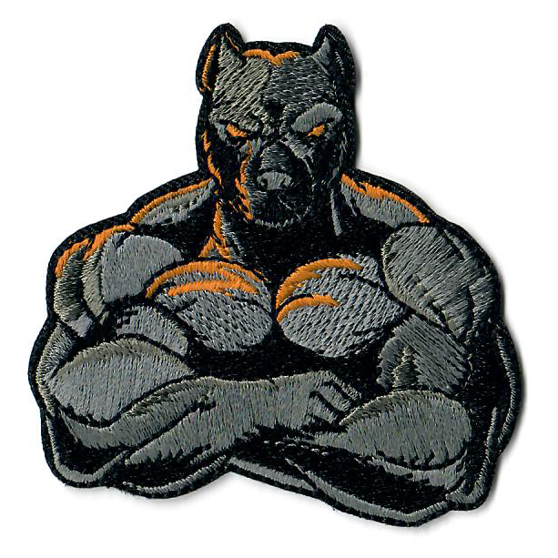 Stick-Applikation zum Aufbügeln ca. 6,5 cm x 6,0 cm - muskulöser Hund - grau