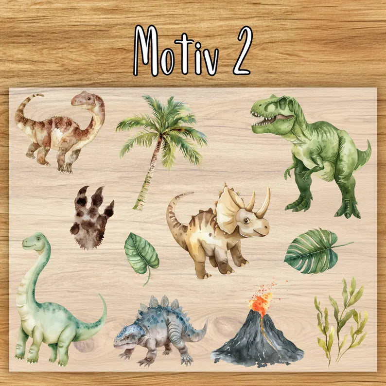 Dinosaurier Bügelbilder - Set - Wasserfarbe