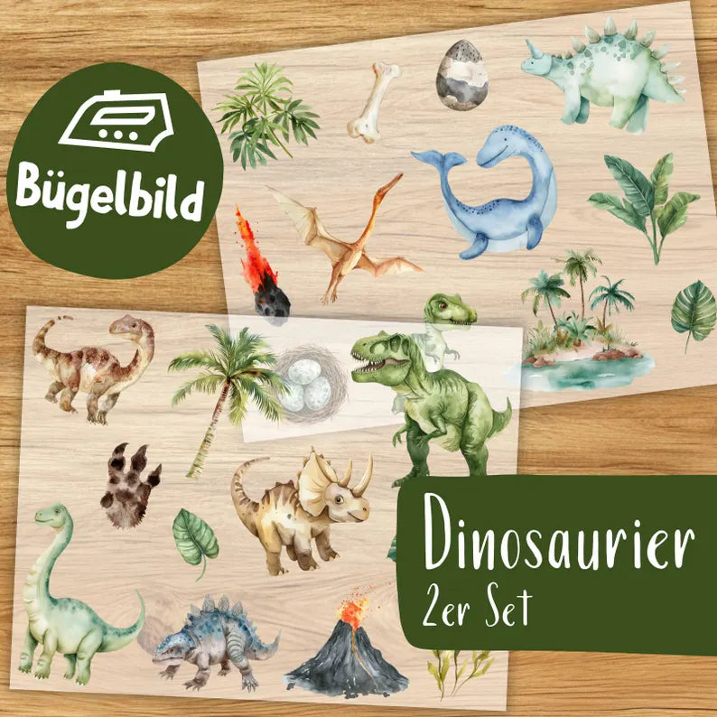 Dinosaurier Bügelbilder - Set - Wasserfarbe