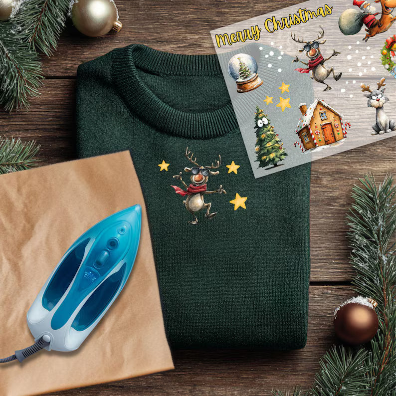 Lustige Weihnachten Bügelbilder - Set - Wasserfarbe