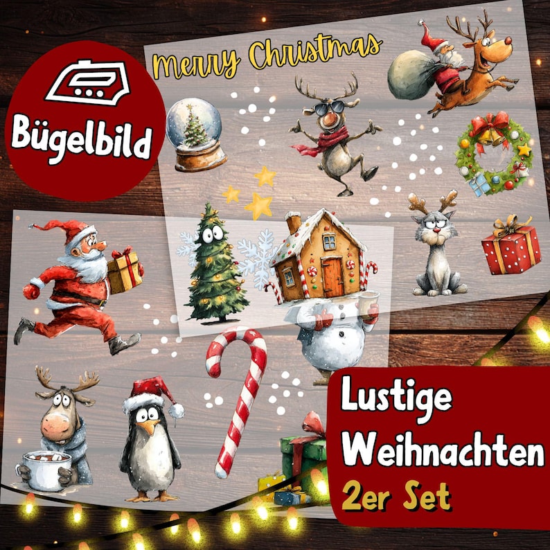 Lustige Weihnachten Bügelbilder - Set - Wasserfarbe