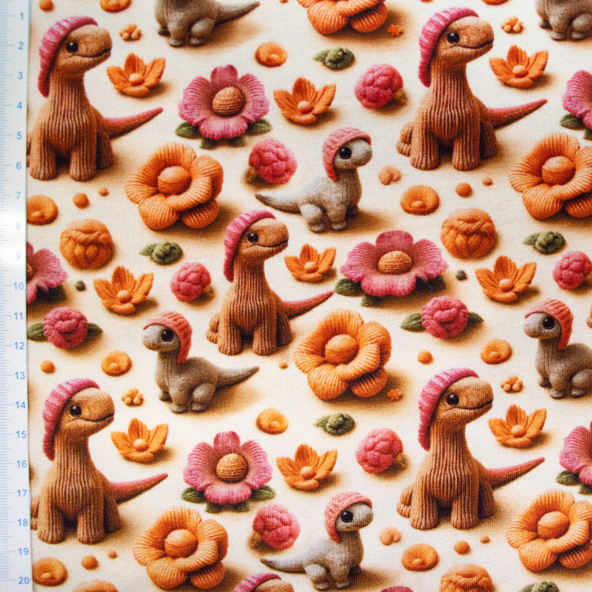 Jersey Digitaldruck - Süße Dinos mit Mütze – Hellgelb