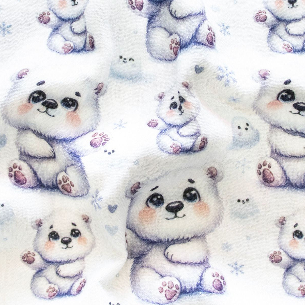 Musselin Baumwolle Double Gauze - süße Eisbären - weiß