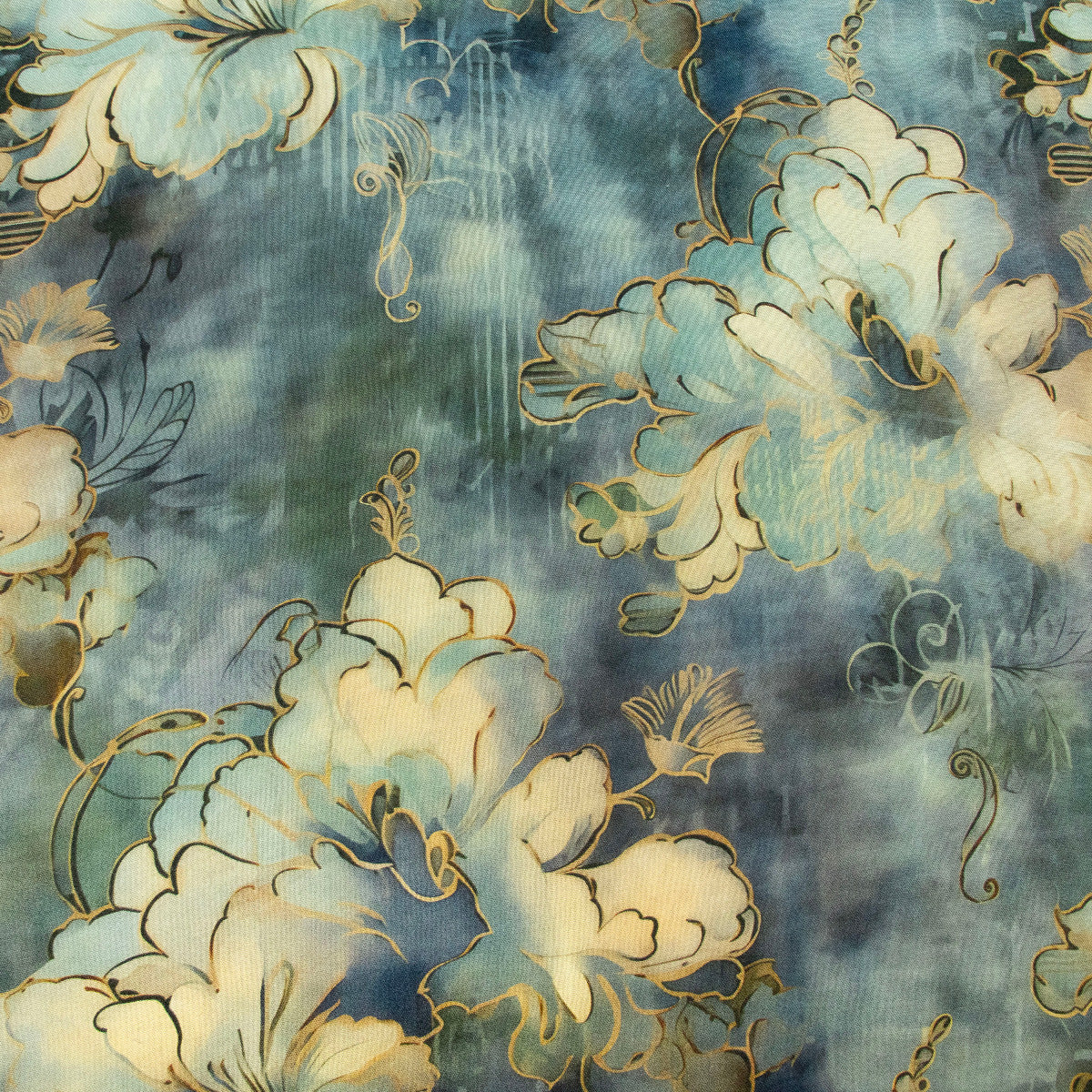 Webware Viskose Rayon - Aquarelle Blätter und Blumen