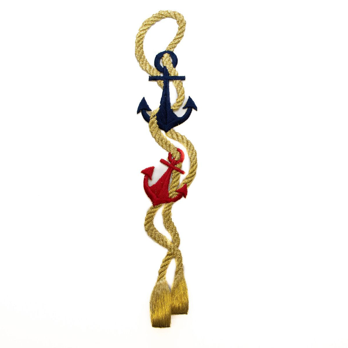 Stick-Applikation zum Aufbügeln ca 20 cm x 3,5 cm - Anker mit Seil - gold