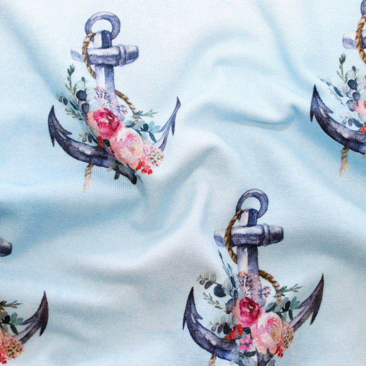 Jersey Baumwolle Digitaldruck - Anker mit Blümchen