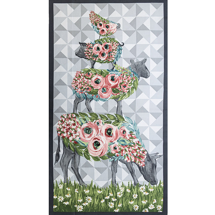 Webware Baumwolle Swafing PANEL ca. 60 cm x 110 cm French Hill Farm by Blank Quilting - floraler Bauernhof - grau