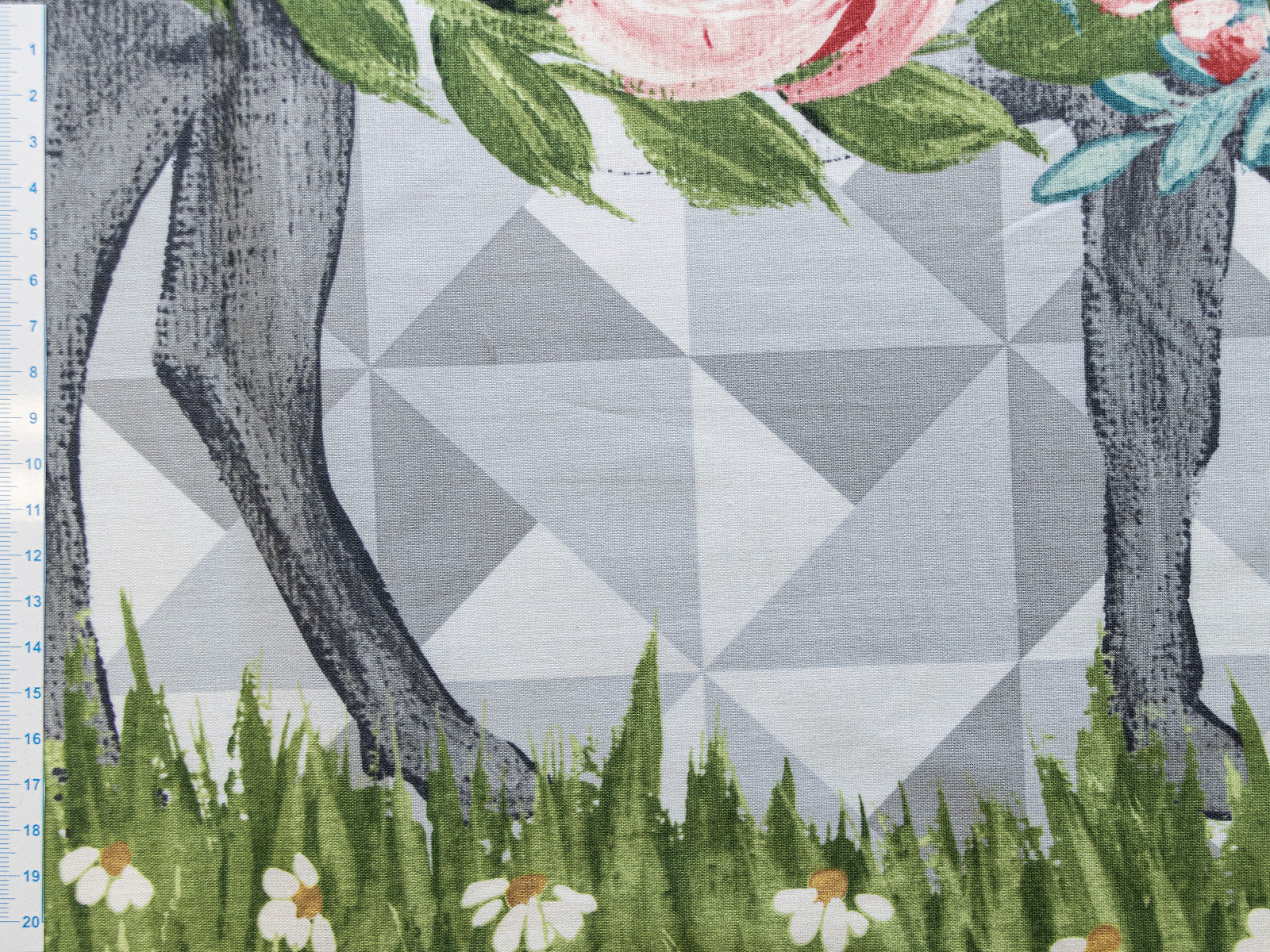 Webware Baumwolle Swafing PANEL ca. 60 cm x 110 cm French Hill Farm by Blank Quilting - floraler Bauernhof - grau