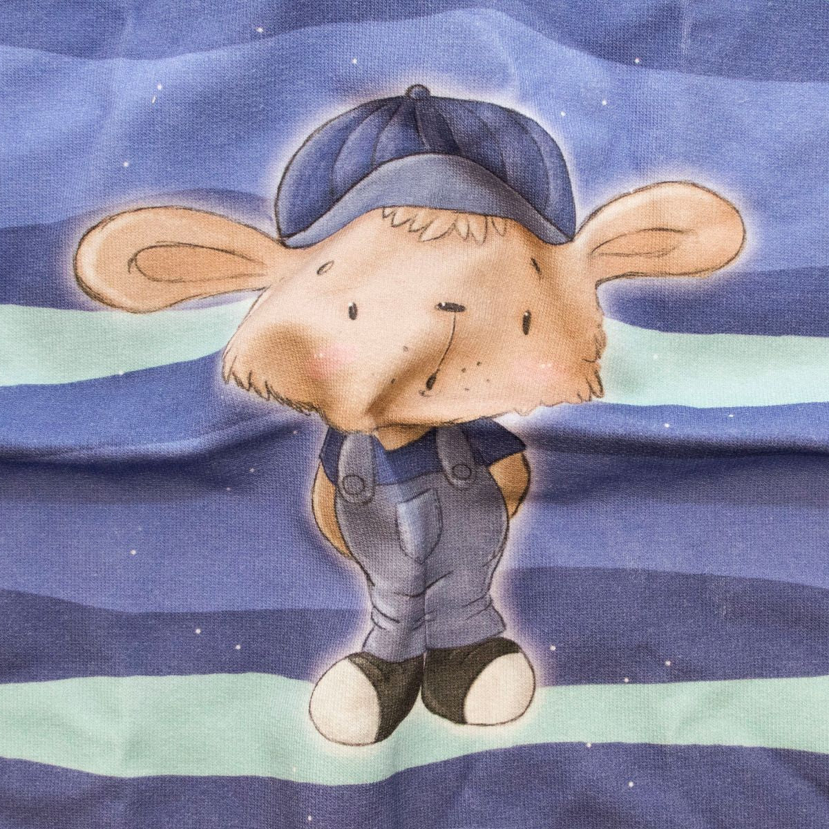 Sweat French Terry PANEL ca 30 cm x 38 cm gestreift - süßer Hase - blau