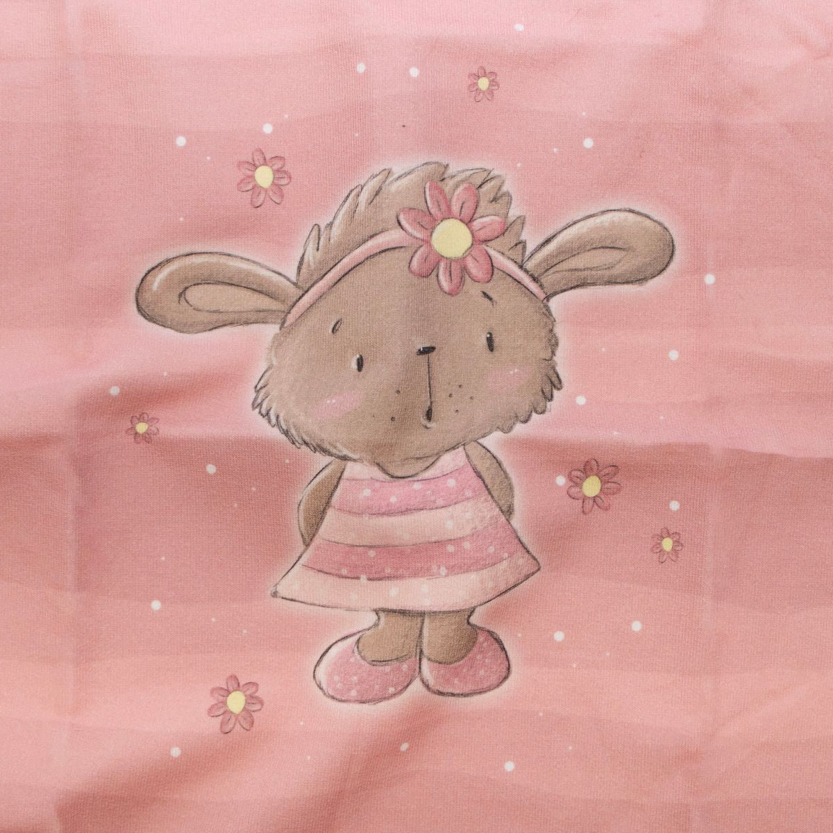 Sweat French Terry PANEL ca 30 cm x 38 cm gestreift - süßer Hase - rosa