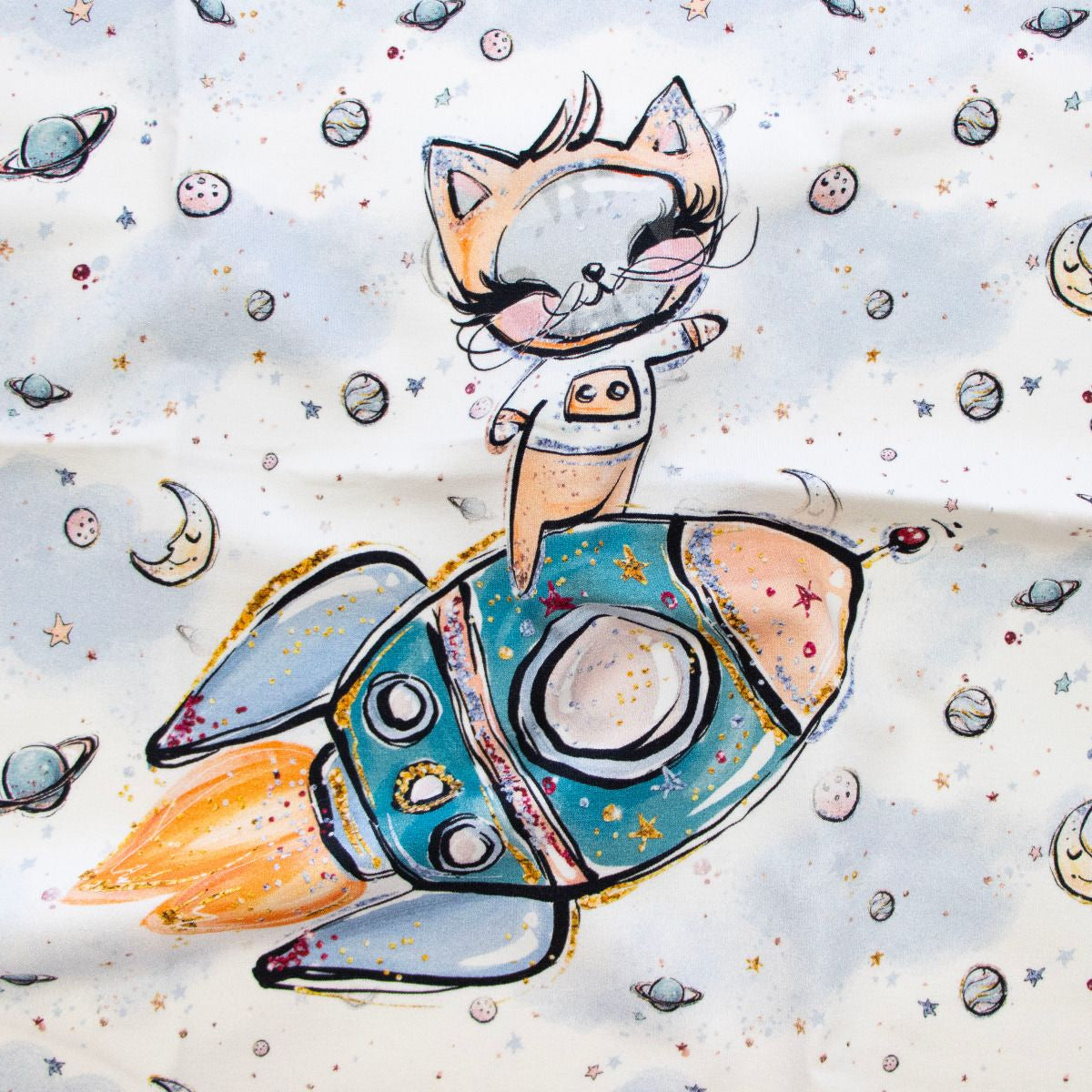 Sweat French Terry PANEL ca 39 cm x 52 cm - Rakete - wollweiß