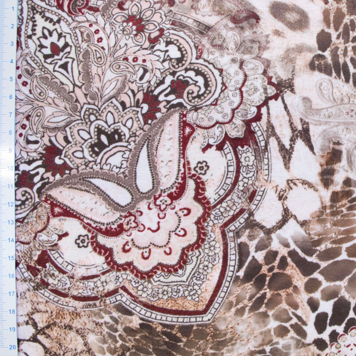 Jersey Digitaldruck - Florales Muster - Weiß - Braun