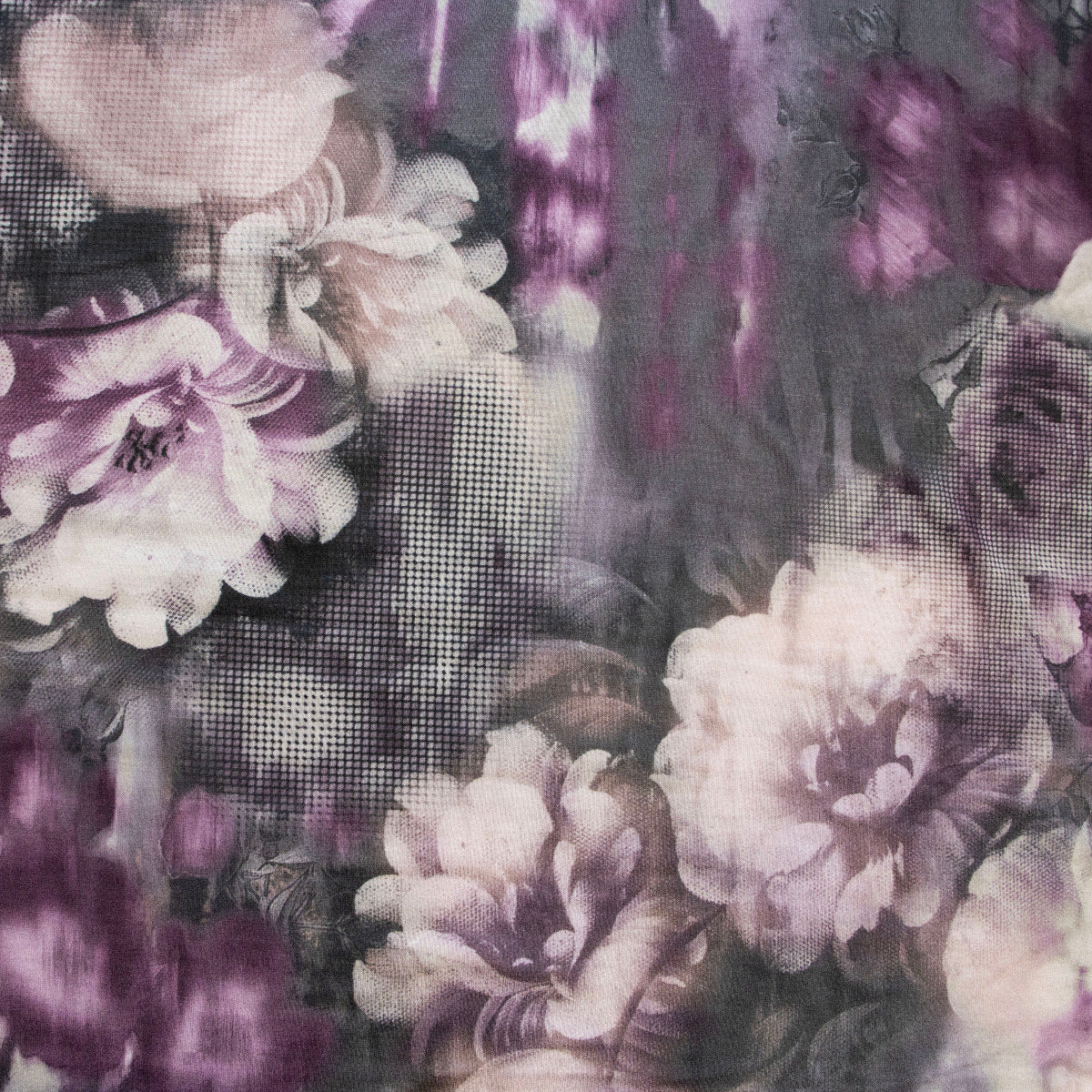 Jersey Digitaldruck - große Blümchen - Grau - Fuchsia