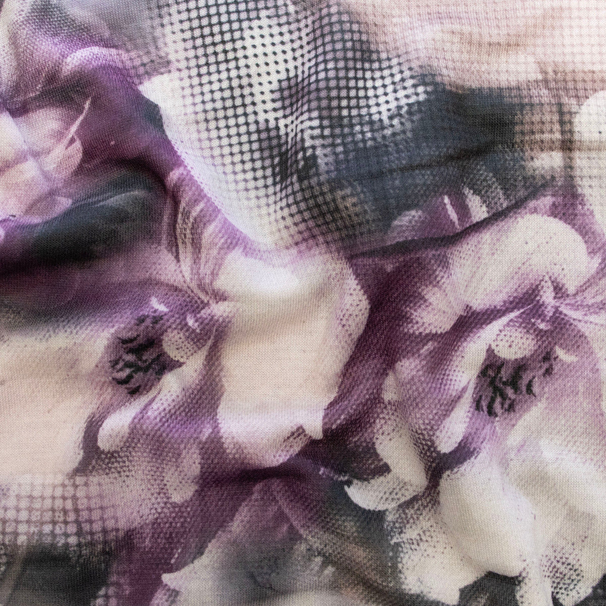 Jersey Digitaldruck - große Blümchen - Grau - Fuchsia
