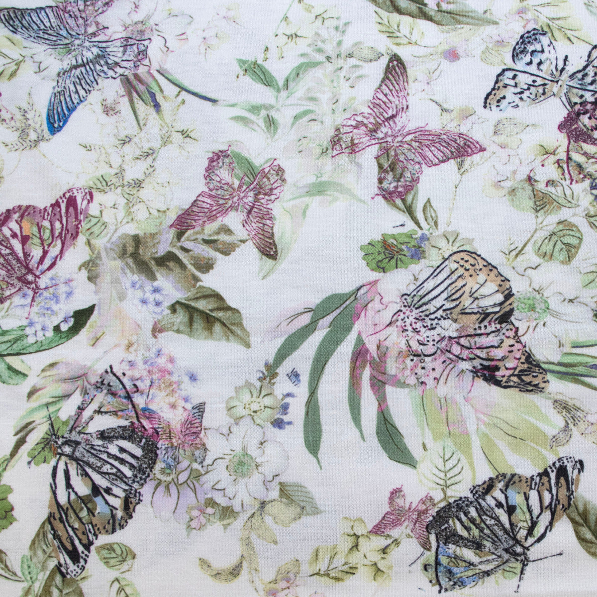Jersey Digitaldruck - Blumen und Schmetterlinge - Weiß