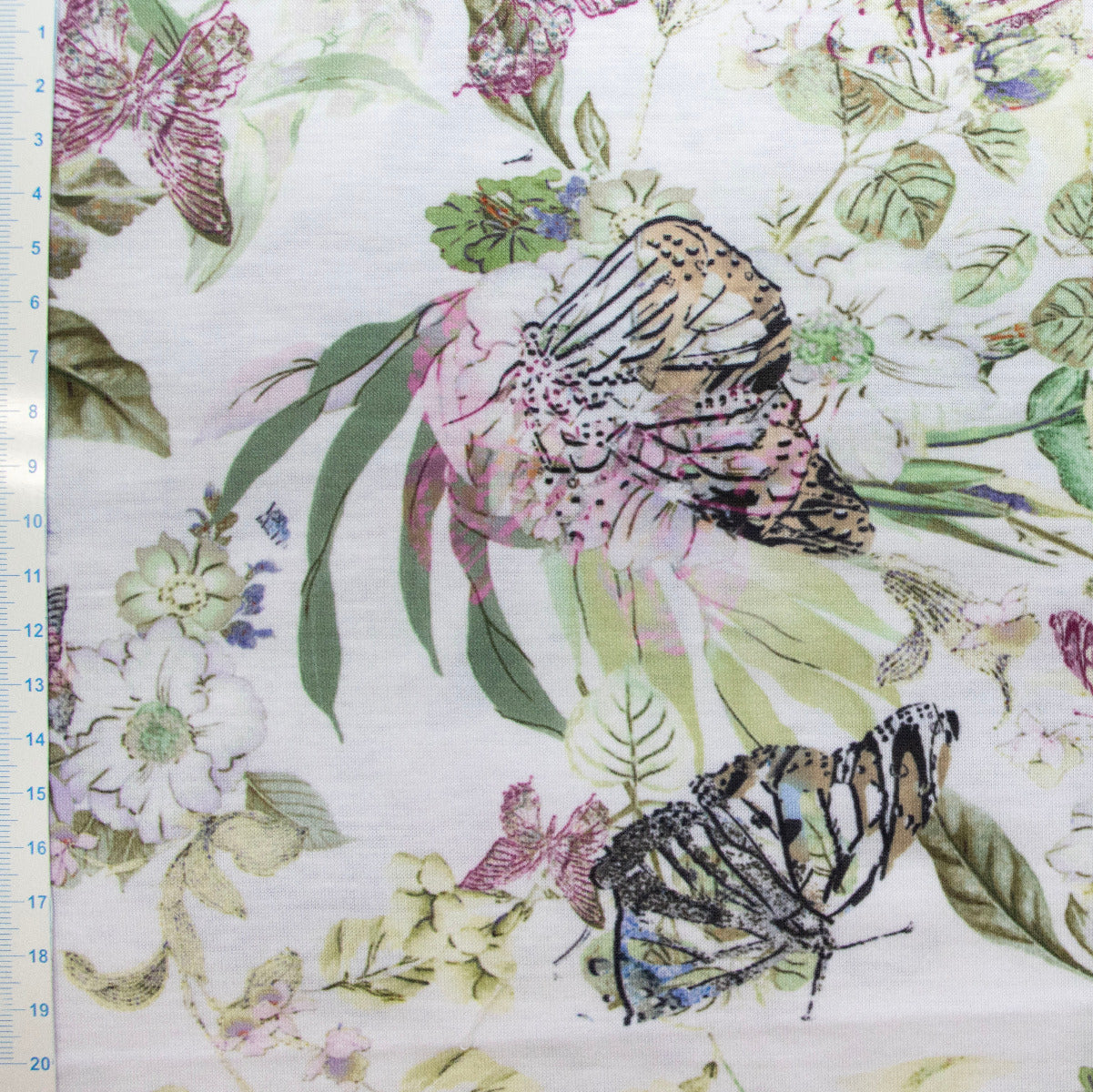 Jersey Digitaldruck - Blumen und Schmetterlinge - Weiß