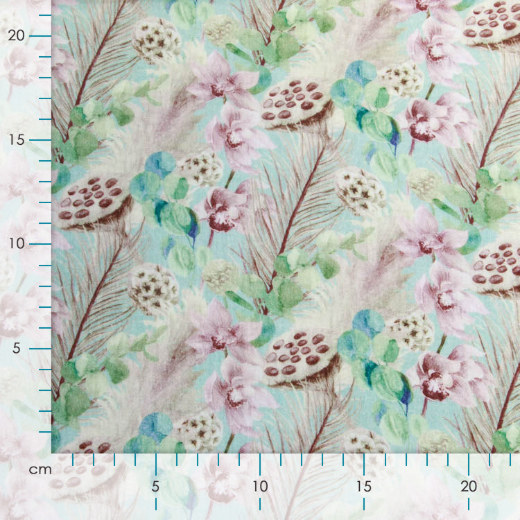 Musselin Baumwolle Double Gauze Digitaldruck - Blumenmalerei - mint