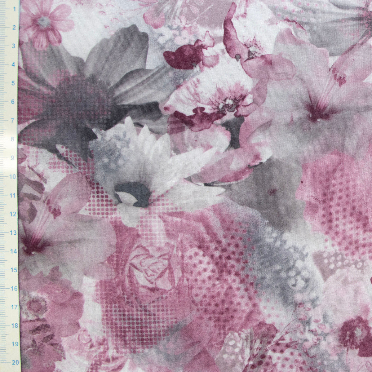 Jersey Digitaldruck - Rosa Blumen - Weiß - Grau