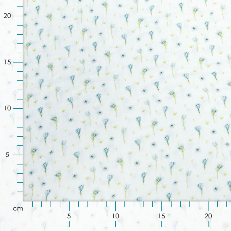 Musselin Baumwolle Double Gauze Digitaldruck Mille Fleurs - blühende Krokusse - weiß-blau