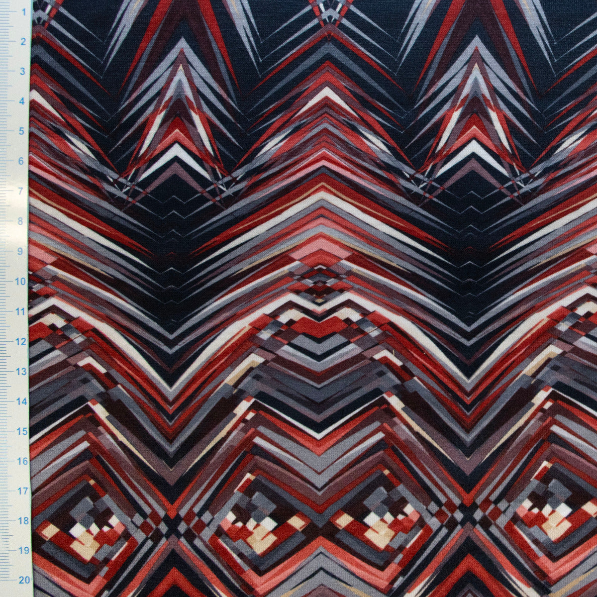 Jersey Digitaldruck - Zick Zack Muster - Dunkelblau - Rot