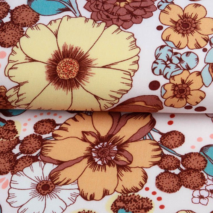 Webware Viskose Rayon - Blumenwiese - wollweiß